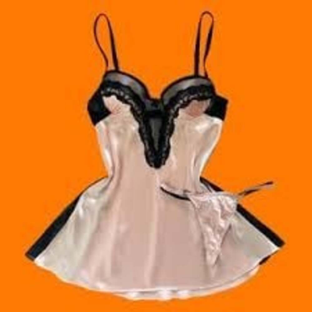 California Dynasty Pink Satin and Black Lace Cupped Babydoll Lingerie